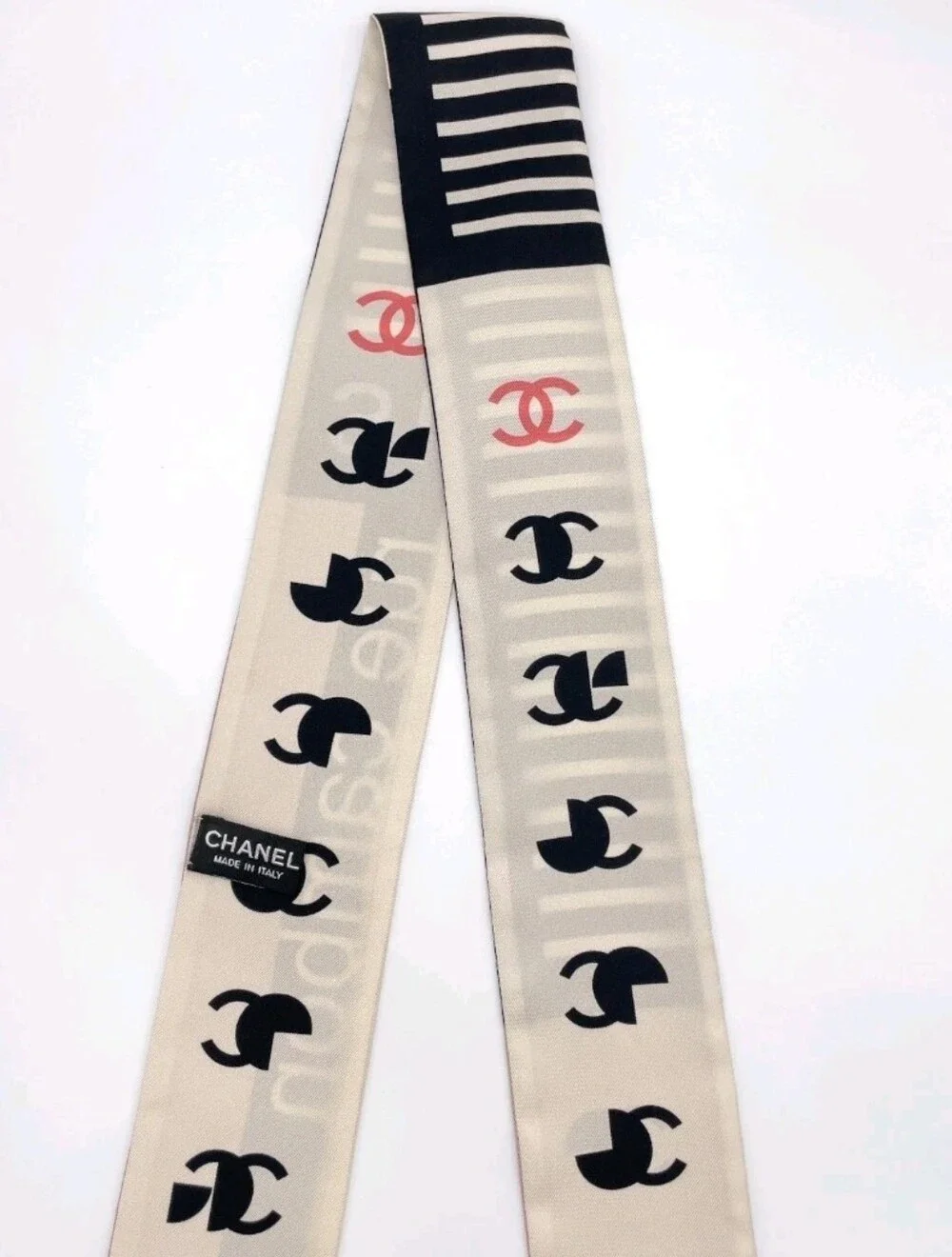 Auth CHANEL Coco Cambon Silk Twilly Scarf